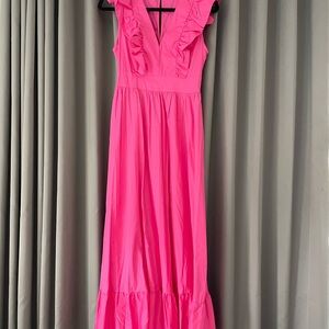 Karlie Vibrant Pink Ruffle Maxi Dress